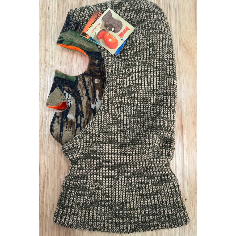QuietWear Reversible Balaclava Hunting Mask Camo Blaze Orange Knit Made in USA